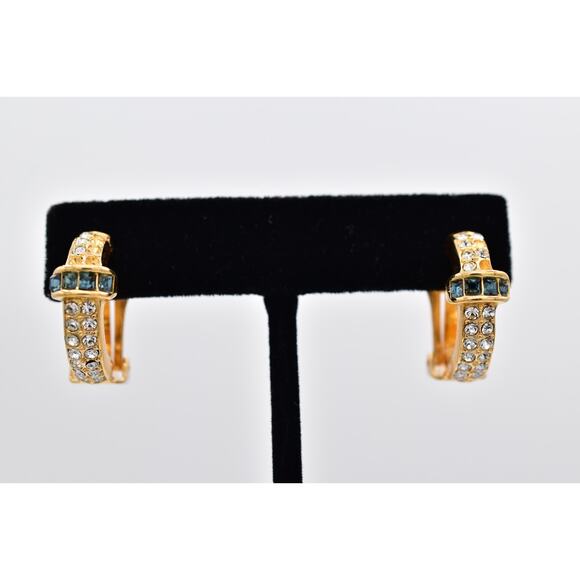 Christian Dior Vintage Clip On Earrings Blue Rhinestone Crystal AS IS BinBK - Picture 1 of 12